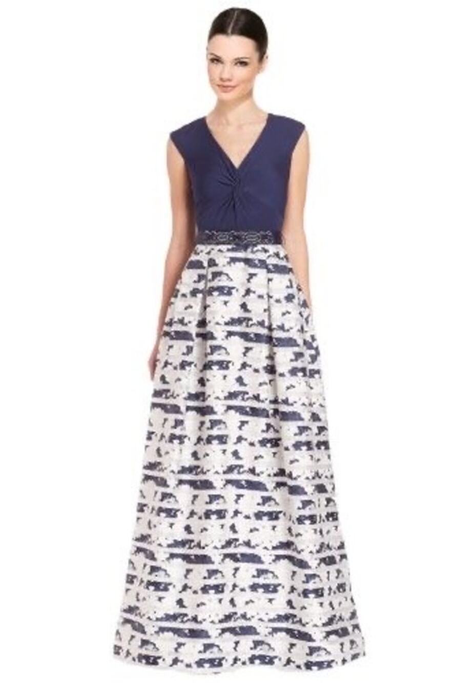Teri Jon 2000s Navy White Knot Front Ball Gown Dress Size 2